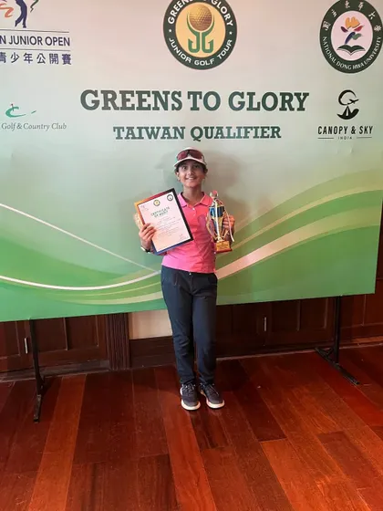 Jenaya Bamnyal with her 1st Runner Up trophy at the Taiwan Junior Open Qualifier.