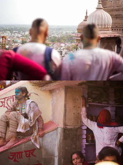 A comprehensive photo series from Lathmaar Holi in Barsana. These images document the unique tradition where women playfully hit men with sticks, recreating a legend of Lord Krishna and Radha. The photos are filled with motion, color, and raw emotion.
