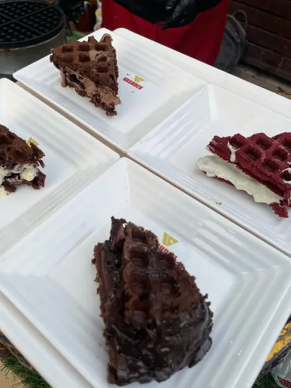 Another look at the variety available at our waffle counter. From red velvet to different types of chocolate, we ensure there's a sweet option for everyone at your party.