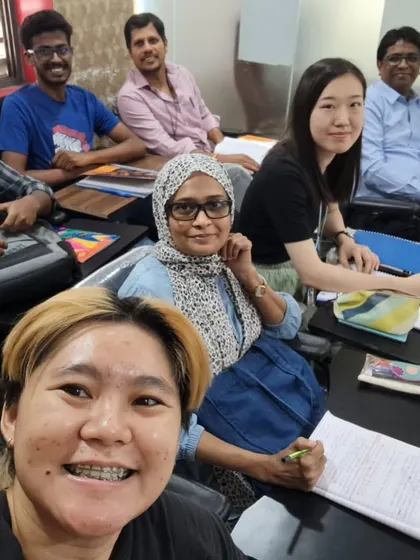 A quick selfie from one of our classes. We are proud to have a diverse group of learners from different backgrounds and professions, all working together to master fluent English.