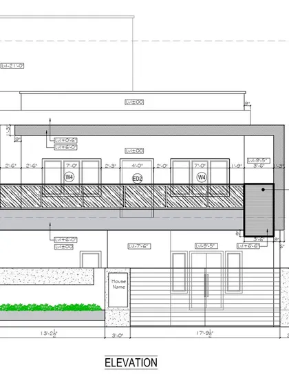 This is a technical elevation drawing, a critical document that translates our design into a buildable plan. It specifies heights, levels, and materials for the construction team to follow accurately.