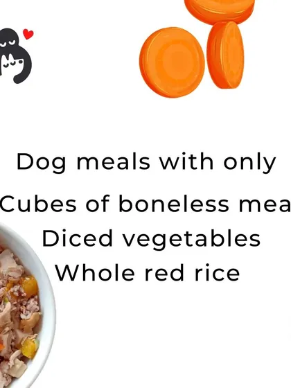 Our promise is simple: cubes of boneless meat, diced vegetables, and whole red rice. Nothing hidden, just wholesome goodness.