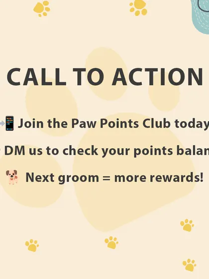 Ready to join? Join the Paw Points Club today, message us to check your balance, and remember that every groom brings you closer to more rewards.