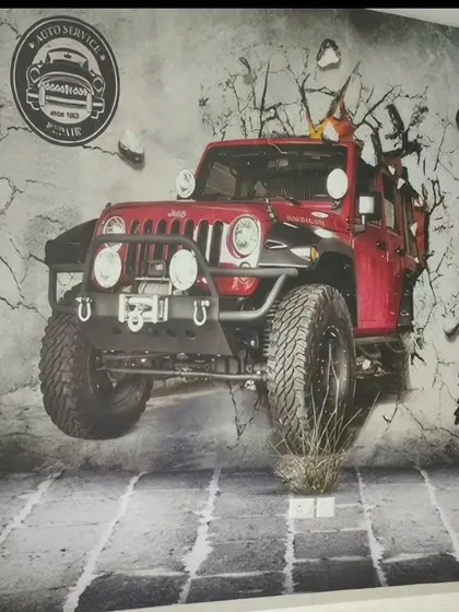 I create high-impact 3D wall graphics that make a bold statement and capture attention instantly. This custom-designed jeep mural for an auto service center is a perfect example of how I can bring a brand’s identity to life in a dynamic and unforgettable way.