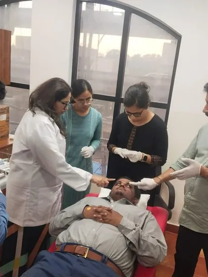 A hands-on training session during my workshop at the Wockhardt Institute. Here, I am guiding practitioners through the precise techniques for facial injectables to ensure optimal, natural-looking results.