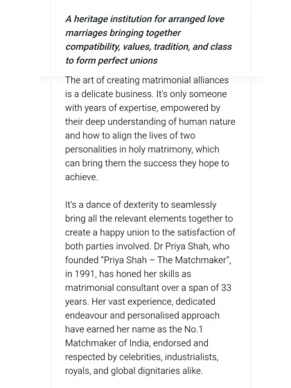 The Times of India, Etimes, and Times Ascent have chronicled my journey extensively, from receiving the Inspiring Entrepreneur Award to being ranked among the world's top 3 elite matchmakers. These articles detail my philosophy of creating 'organic connections' and building a heritage institution for arranged love marriages.