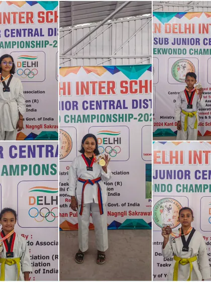 Our students on the victory stand at the 13th Sub Junior Central Taekwondo Championship 2024, displaying their hard-earned medals.