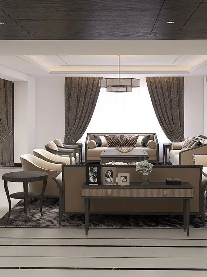 A 3D render of a living room for a client in Gurugram, showcasing the planned layout with our bespoke furniture. This visualization helps clients see how the final space will look and feel.