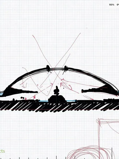 This conceptual cross-section sketch helped define the scale and atmosphere of the main Dhamma Pavilion, focusing on the experience of the meditator inside.