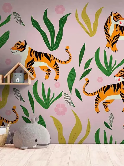 A duplicate of media 194, this trendy tiger-print wallpaper is a great example of our contemporary designs for children's spaces.