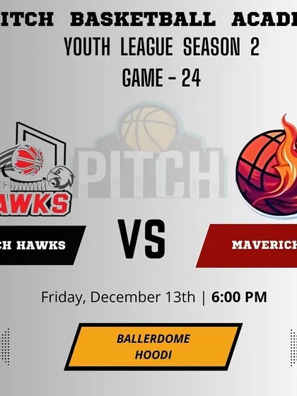 The game time announcement for Game 24 of Season 2, featuring the Pitch Hawks vs. the Mavericks.