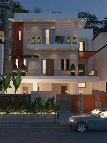 A new site in Greater Noida. This night-view render shows how landscape lighting and architectural illumination work together to create a warm and secure ambiance.