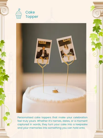 Top your cake with a memory. These unique cake toppers hold your favorite photos, turning your celebration cake into a beautiful and personal centerpiece.