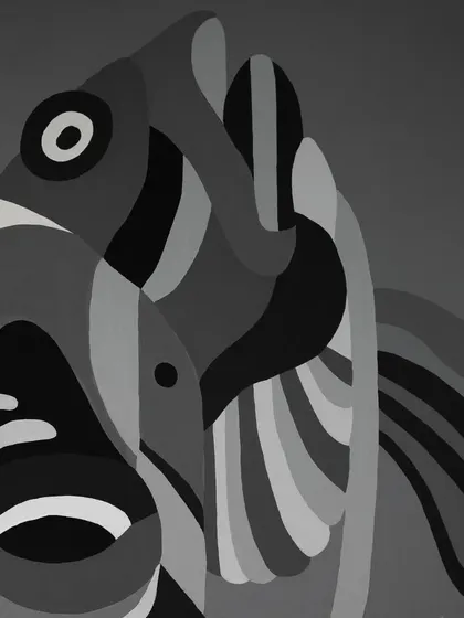 A detail of fish figures from the 'Aab' series.