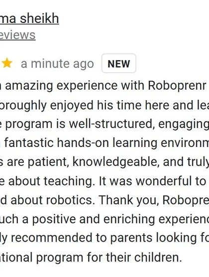 "It was wonderful to see my son excited about robotics." This glowing review from a happy parent highlights our well-structured, engaging, and hands-on learning environment.