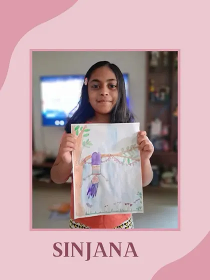 Sinjana with her charming drawing of a girl swinging from a tree branch. It's these simple, imaginative scenes that make art so special.