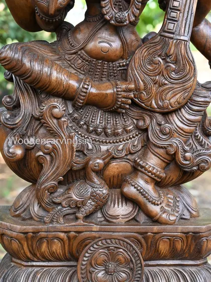 A detail of the base of the Abhinaya Saraswathi, showing her feet and the small swan (Hamsa) vahana.