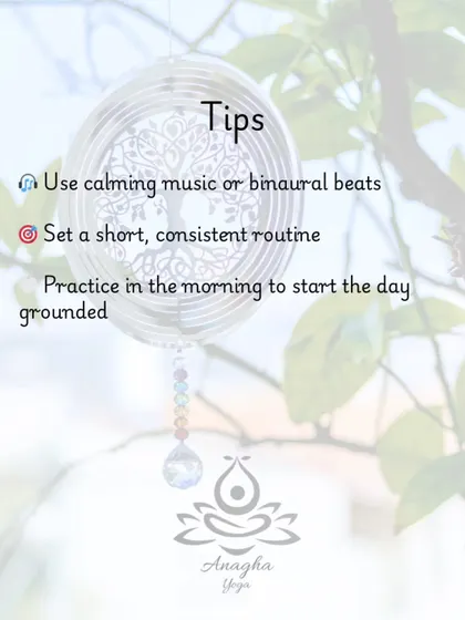 Practical tips for starting a yoga practice for ADHD, such as using calming music and setting a short, consistent routine to help ground your day.