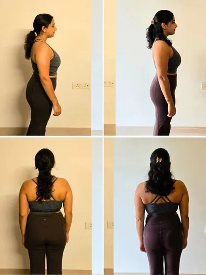 These multi-angle shots of Durga's transformation demonstrate the effectiveness of our well-designed, challenging, and fun workouts.