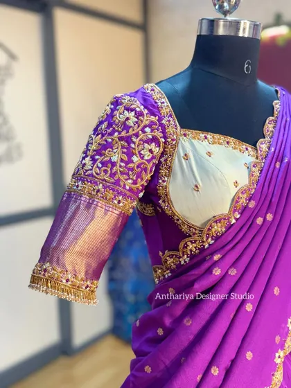 Another angle of the exquisite sleeve embroidery, showing the fine craftsmanship and detail that goes into each piece.