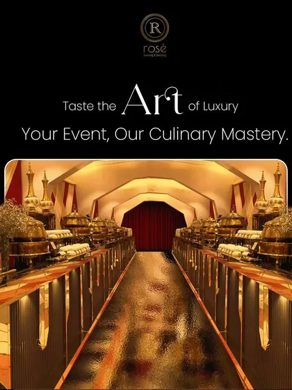 We believe in tasting the art of luxury. This image portrays a grand, seemingly endless buffet line, symbolizing our commitment to culinary mastery and opulent presentation for your event.