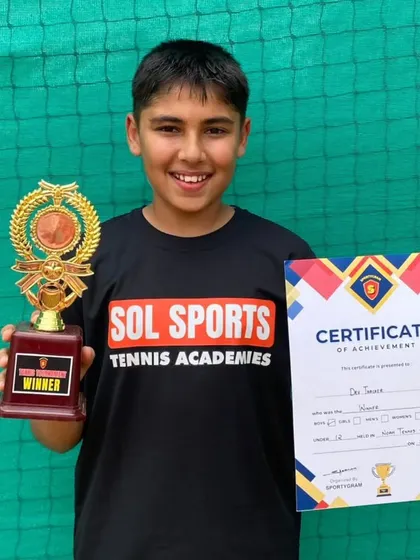 Dev Thacker clinches the Singles Title at the State Open Tennis Championships. His hard work and determination have paid off in style.