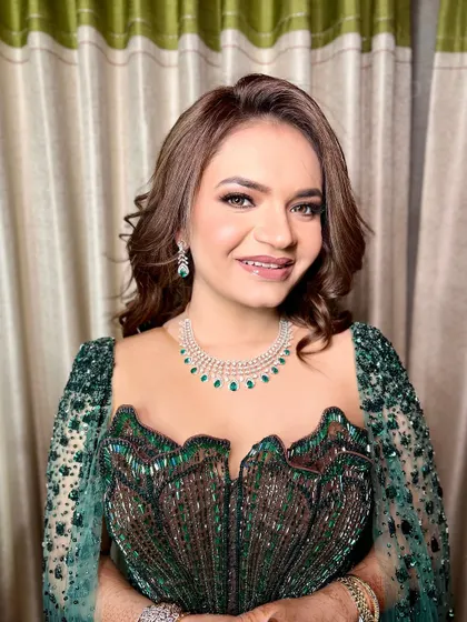 A close-up of the bride, her makeup looking fresh and radiant.