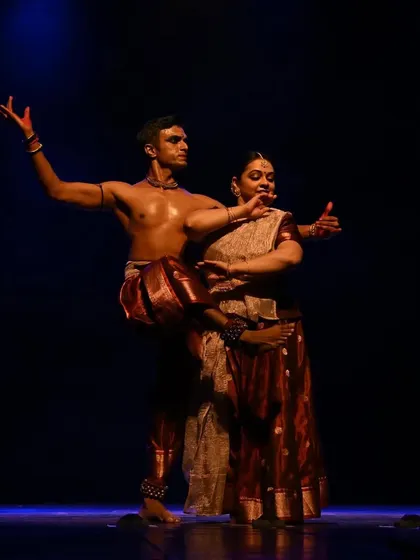 A powerful pose from 'Raag Raagini', showcasing the distinct yet complementary aesthetics of Bharatanatyam and Kathak.