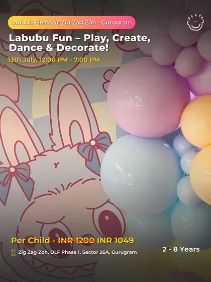 Labubu Fiesta at Zig Zag Zoh, a themed event with play, creation, dancing, and decorating for kids aged 2-8.