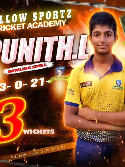 Congratulations to Punith L for his excellent bowling spell, taking 3 wickets. He is one of the many promising bowlers we are developing at the academy.