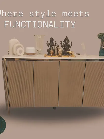 A graphic presentation of our four-door buffet console, emphasizing its role in providing a stylish and functional storage solution.
