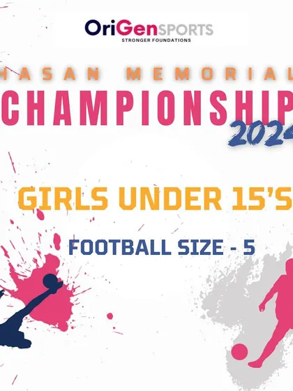 An informational graphic specifying the use of a size 5 football for the Girls U15 category in our tournament.