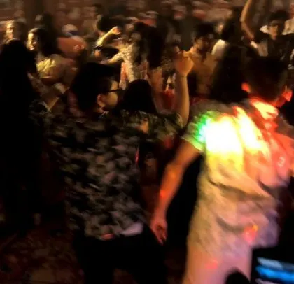 The view from my DJ console as the doctors party the night away. I played a mix of South Indian hits and commercial bangers.