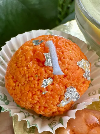 A close-up of my boondi laddoo soy candle. I designed it to look just like the real thing, offering a fun and nostalgic twist on traditional gifting.