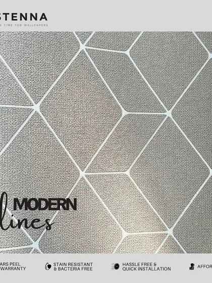'Modern Lines' features a simple yet effective geometric pattern of interconnected diamonds. The clean white lines on a textured grey background create a contemporary and elegant look, suitable for any modern space.