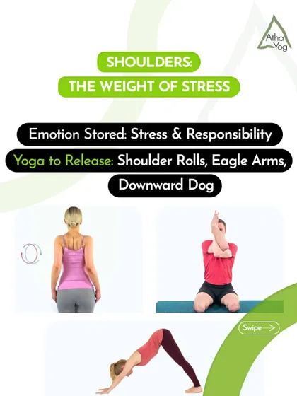 The weight of stress and responsibility is often carried in the shoulders. Poses like Shoulder Rolls, Eagle Arms, and Downward Dog are excellent for releasing this burden.