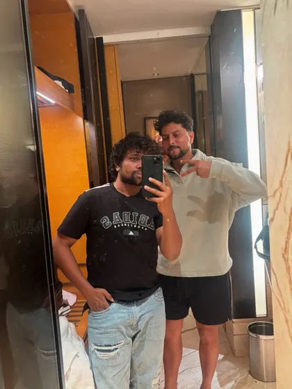 A final shot with Kuldeep Yadav, happy with his new haircut.