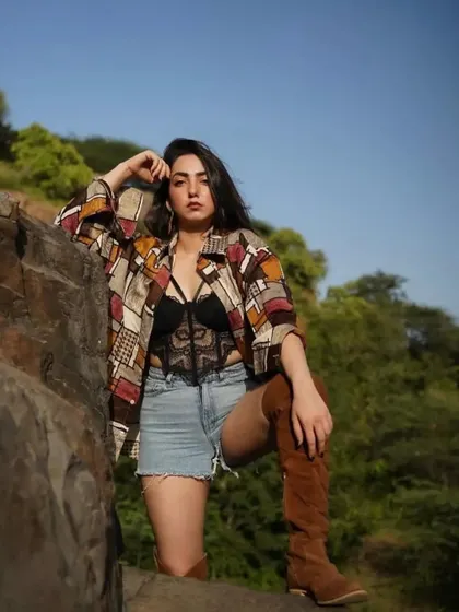 Another shot from my outdoor shoot, showing how to style a bralette and shorts for a bold, adventurous look.
