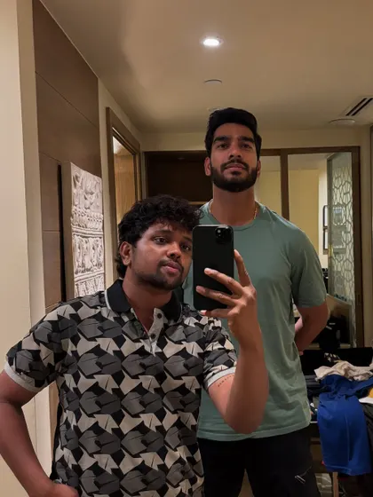 Styling the hair of cricketer Venkatesh Iyer. We always have a good chat about the look before I start cutting.