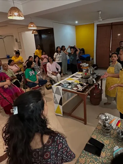 A wide view of our Satvic Cooking Workshop. It is a beautiful reminder of how our ancestors lived in harmony with nature and food.