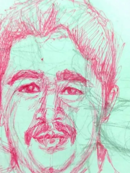 Sketching isn't limited to pencils. This expressive portrait was created using a red pen, a great exercise for building confidence and making decisive marks, as there is no room for erasing.