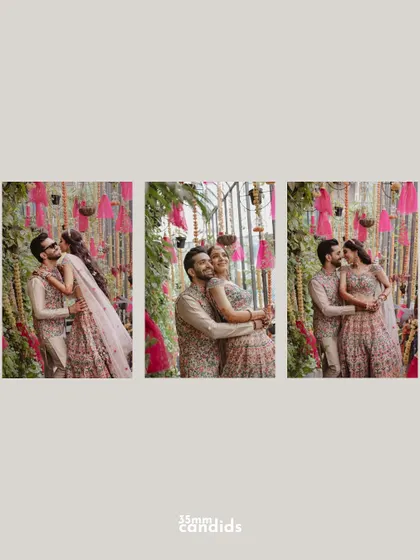A collage of romantic couple portraits from their wedding day, showing their love and chemistry in a series of beautiful, connected moments.
