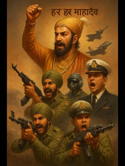 An inspirational piece connecting the legacy of Chhatrapati Shivaji Maharaj with the valor of the modern Indian armed forces. A digital composition celebrating our nation's protectors, past and present.