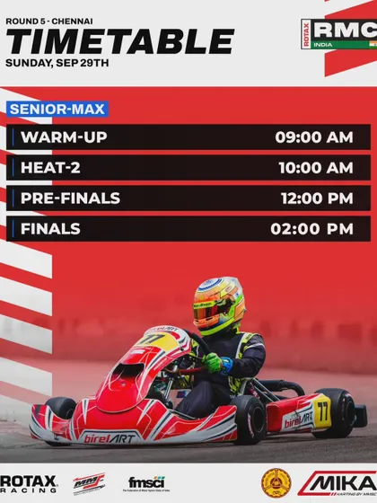 The race day timetable for the Senior Max class at the final round.