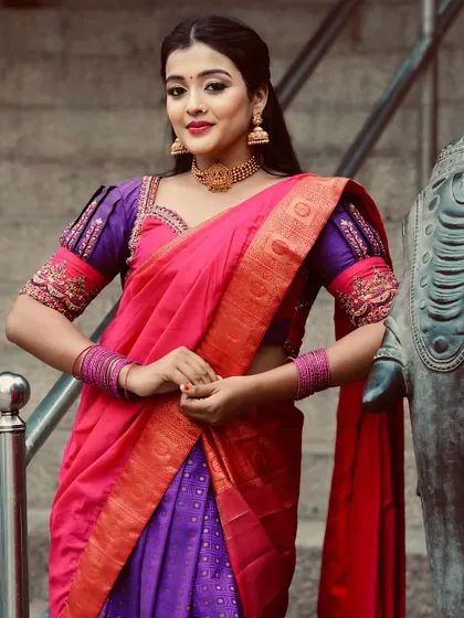 Our custom half sarees are designed to be beautiful from every angle, ensuring you look perfect in every photo.