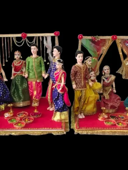 A collection of my wedding and family doll sets, showcasing the different combinations available.