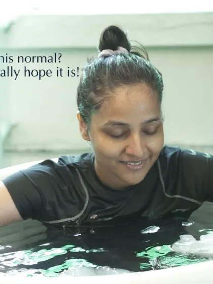 A moment of serene acceptance in the ice bath. This participant's calm expression shows the peaceful state you can achieve through controlled breathing and focus.