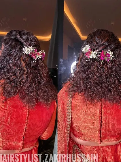 A collage showing the curly half-updo from different angles, highlighting the beautiful natural curls.