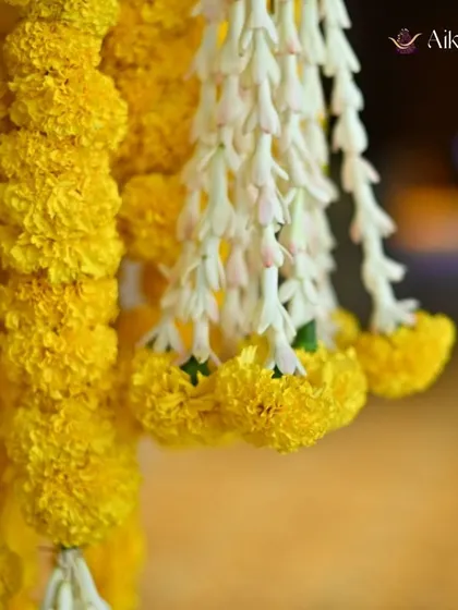 Another detailed shot of traditional Indian flower garlands, highlighting the quality and freshness that is a hallmark of my work.