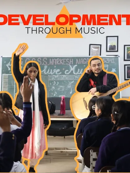 Development through music is about more than just musical skill. It's about building life skills like public speaking, teamwork, and self-expression, as demonstrated by this confident fellow and her engaged students.